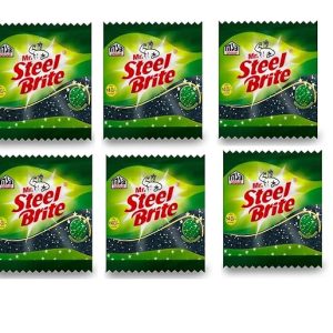 Mr. Steel Brite Premium Green Scrubber Pad for Heavy-Duty Cleaning | Kitchen & Bathroom Non-Scratch Scouring Pad for Utensils, Tiles, Sink & More | Durable, Washable & Reusable Pack6