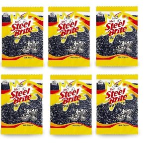 Mr. Steel Brite Stainless Steel & Foam Scrubber Pads for Dishwashing & Kitchen Use | Dual Surface Cleaning for Pots, Pans, and Utensils | Rust-Proof, Reusable & Effective Design Pack 6