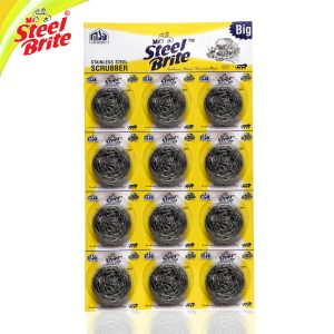 Mr. Steel Brite Stainless Steel Scrubber Pack of 12 | Rust-Free Metal Scrub Pads for Kitchen & Utensils | Heavy-Duty Cleaning for Cookware, Grill, Sink & More | Durable & Reusable