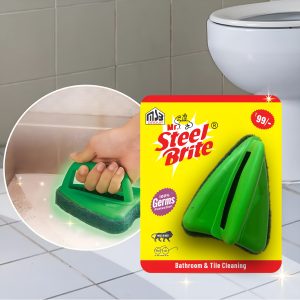 Mr. Steel Brite Bathroom Scrubber Brush with Handle | Deep Cleaning Brush for Floor, Tiles, Grout & Corners | Ergonomic Design with Durable Bristles for Home & Toilet Cleaning Pack 2